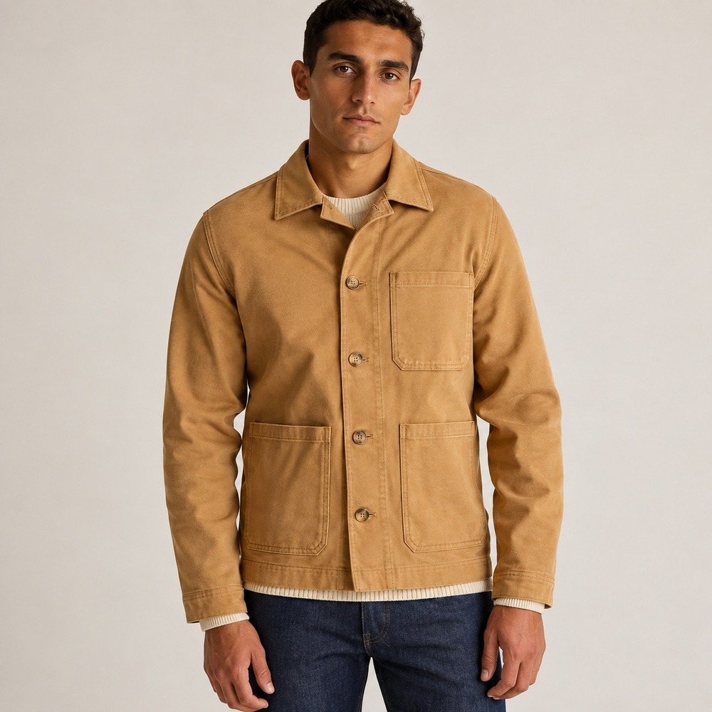 NWT Quince Organic Stretch Cotton Chore Coat Khaki Tan Mens Medium Jacket NEW